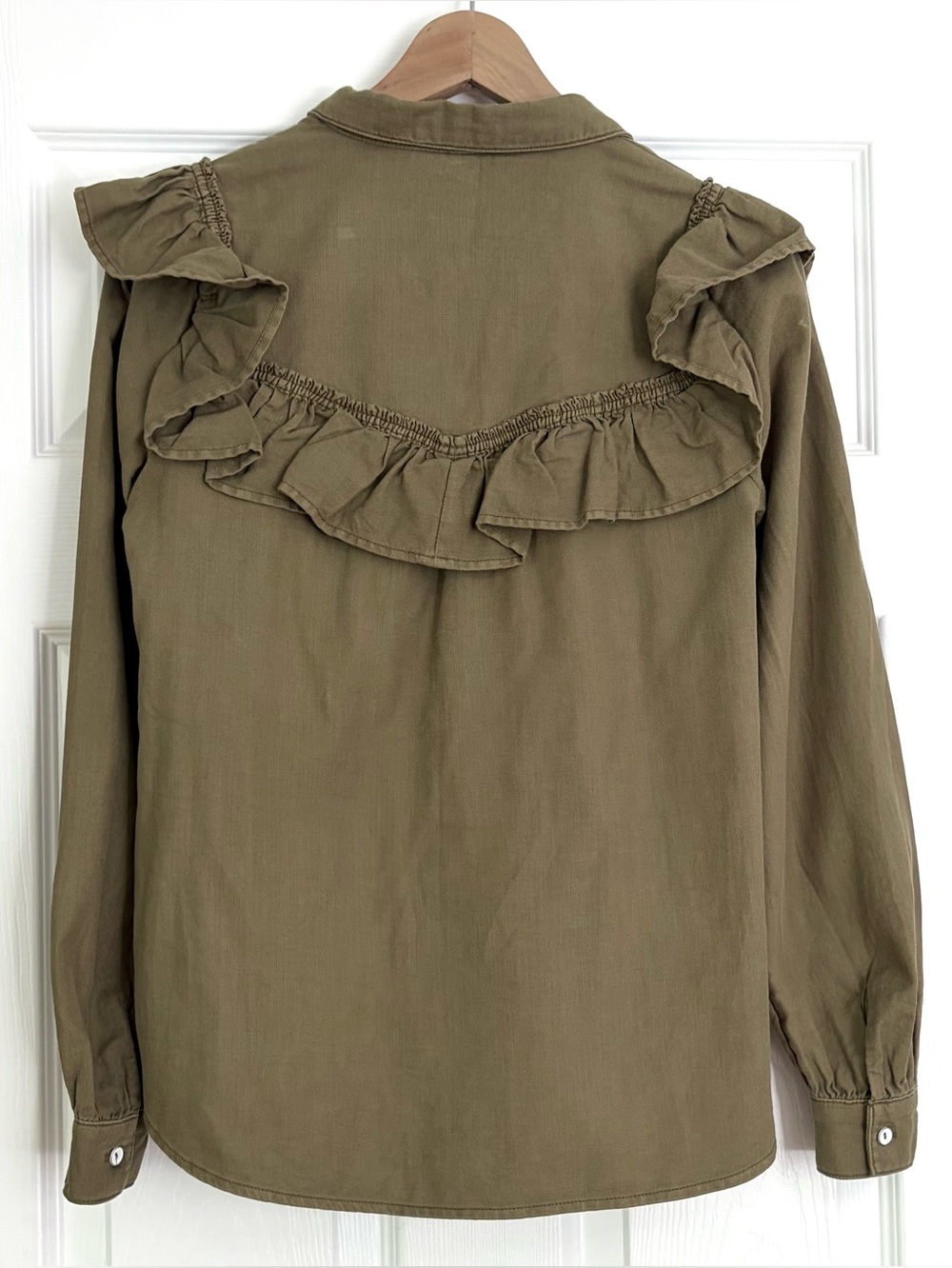 NWT Anthropologie Pilcro Ruffle Twill Button Down Blouse Size XS - Picture 6 of 6